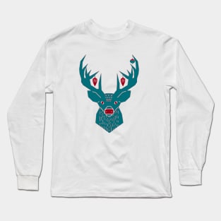 Scandi Tshirt, Mountain boarding, Christmas deer, Folk art deer, Christmas animal sticker Long Sleeve T-Shirt